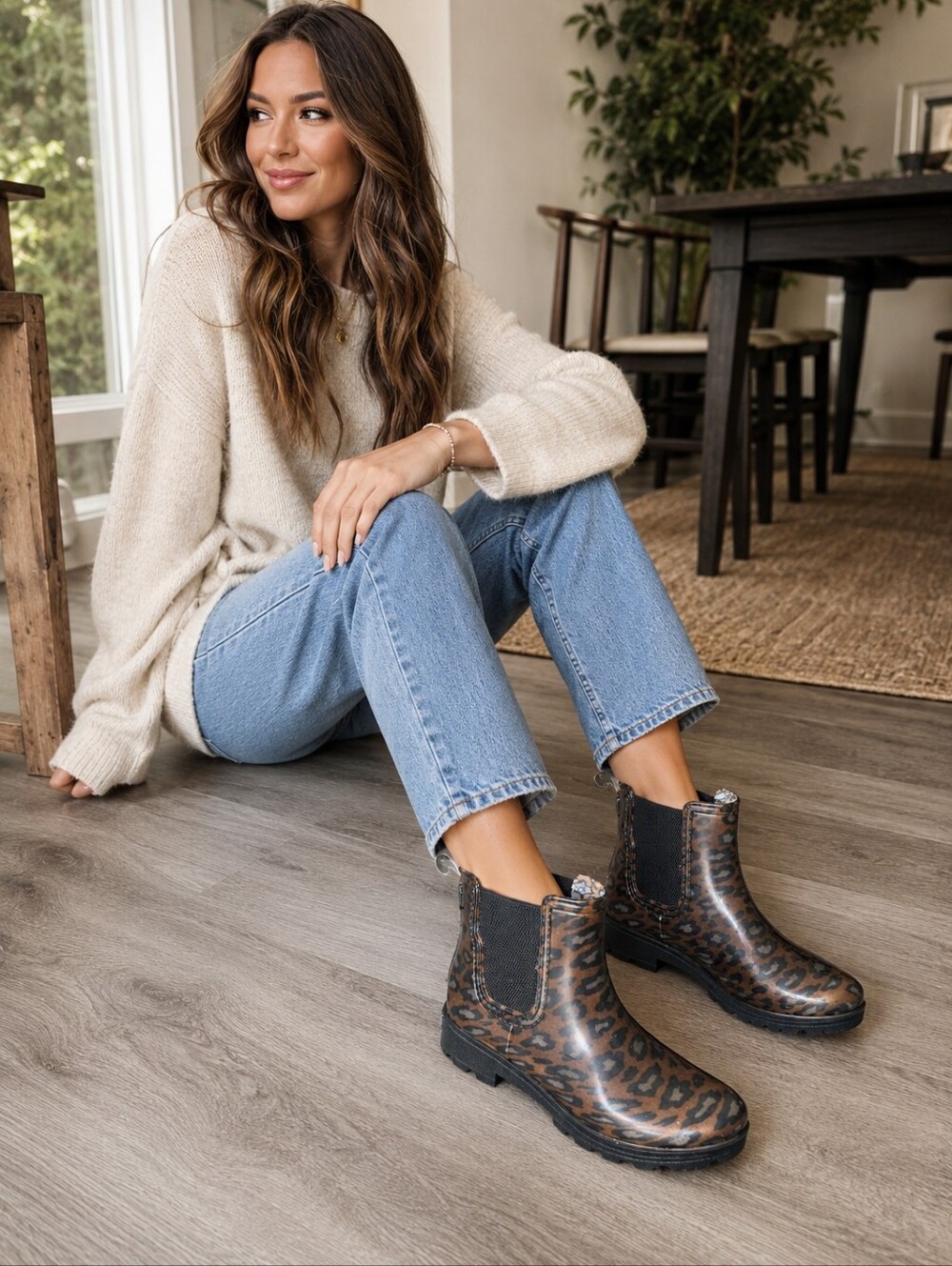 Leopard Print Waterproof Chelsea Rain Boots